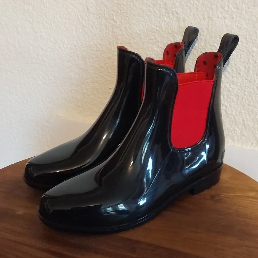 Ralph Lauren| Womens Black/ Red Preppy Mod Short Rubber Rain Boots Sz.7